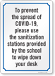 Use Sanitation Stations Provided To Wipe Down Sign