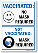 Vaccinated Not Vaccinated No Mask Required Sign