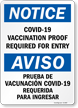 Vaccination Proof Required For Entry Bilingual Sign