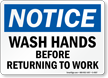 Notice Wash Hands Before Returning Sign