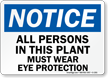 Notice All Must Wear Eye Protection Sign