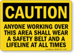 Caution: Wear Safety Belt and Lifeline Sign