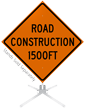 Road Construction 1500 Feet Roll Up Sign