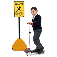 Roll 'n' Pole Portable Sign Holder with Yellow Base