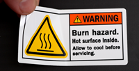 Burn Hazard. Hot Surface Inside Labels