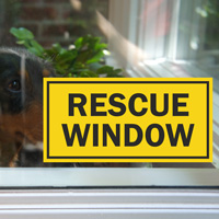 Dual-sided rescue window label for school fire safety