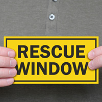 Rescue window label for school fire safety