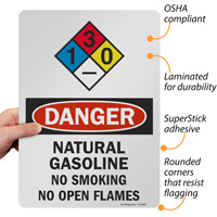 NFPA-compliant sign for natural gasoline