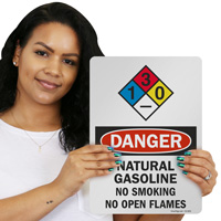 Hazard identification sign for gasoline