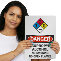 Safety sign for isopropyl alcohol storage