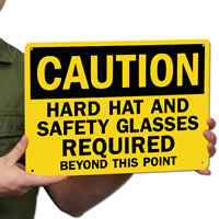 Caution Hard Hat and Safety Glasses Signs