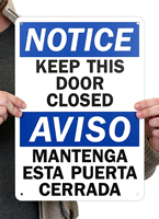 Bilingual Keep This Door Closed OSHA Notice Signs