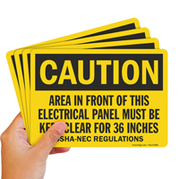 Caution Electric Panel Area Be Kept Clear Signs