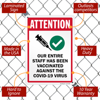 Safety sign indicating staff vaccination against virus