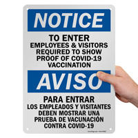 Bilingual notice Employees vaccination sign
