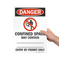 Confined Space Entry by Permit Only Danger Sign