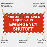 Emergency Valve Shutoff Sign for Propane