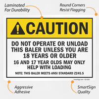 ANSI Caution Sign for Baler Operatio