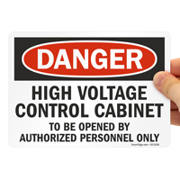 High voltage control cabinet OSHA danger sign