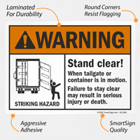 Warning: Tailgate or Container in Motion - Keep Clear