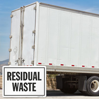 Residual waste warning decal for vehicles