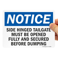 Dumping Safety Sign: Open Side Tailgate