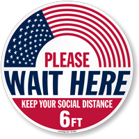 Social Distance Floor Sign: Please Wait Here