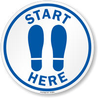 Start Here with Footprints Floor Sign