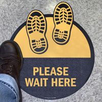 Please Wait Here with Shoeprints SlipSafe™ Floor Sign