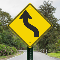 Left Reverse Curve Sharp Turn  Lane Shift Left Sign