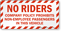 No Riders Company Policy Vehicle Label