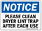 Clean Dryer Lint Trap After Use Sign