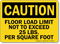 Floor Load Limit 25 Lbs Caution Sign