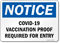 Vaccination Proof Required For Entry Vaccine Site Sign