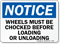 Notice: Wheels Must Be Chocked Sign